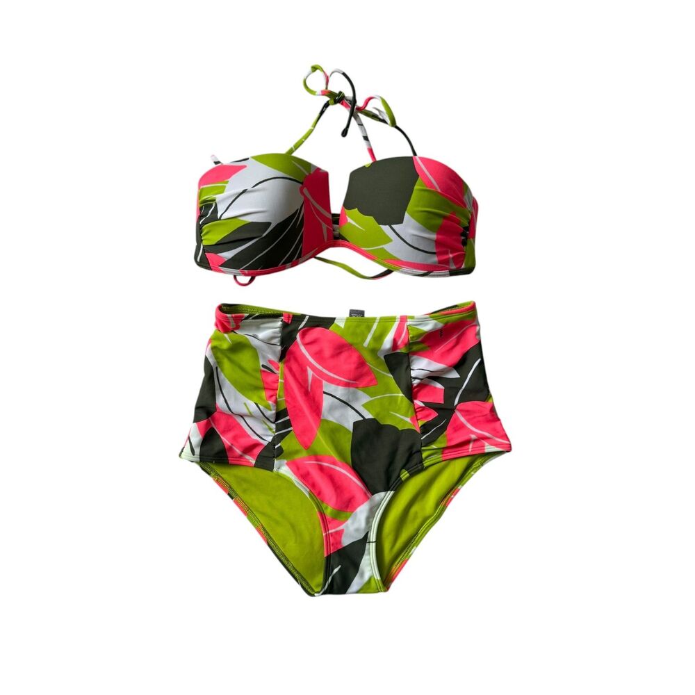 Aerie NWT Swim Set 2 Piece Size S Tropical Green Pink Floral Bikini Summer